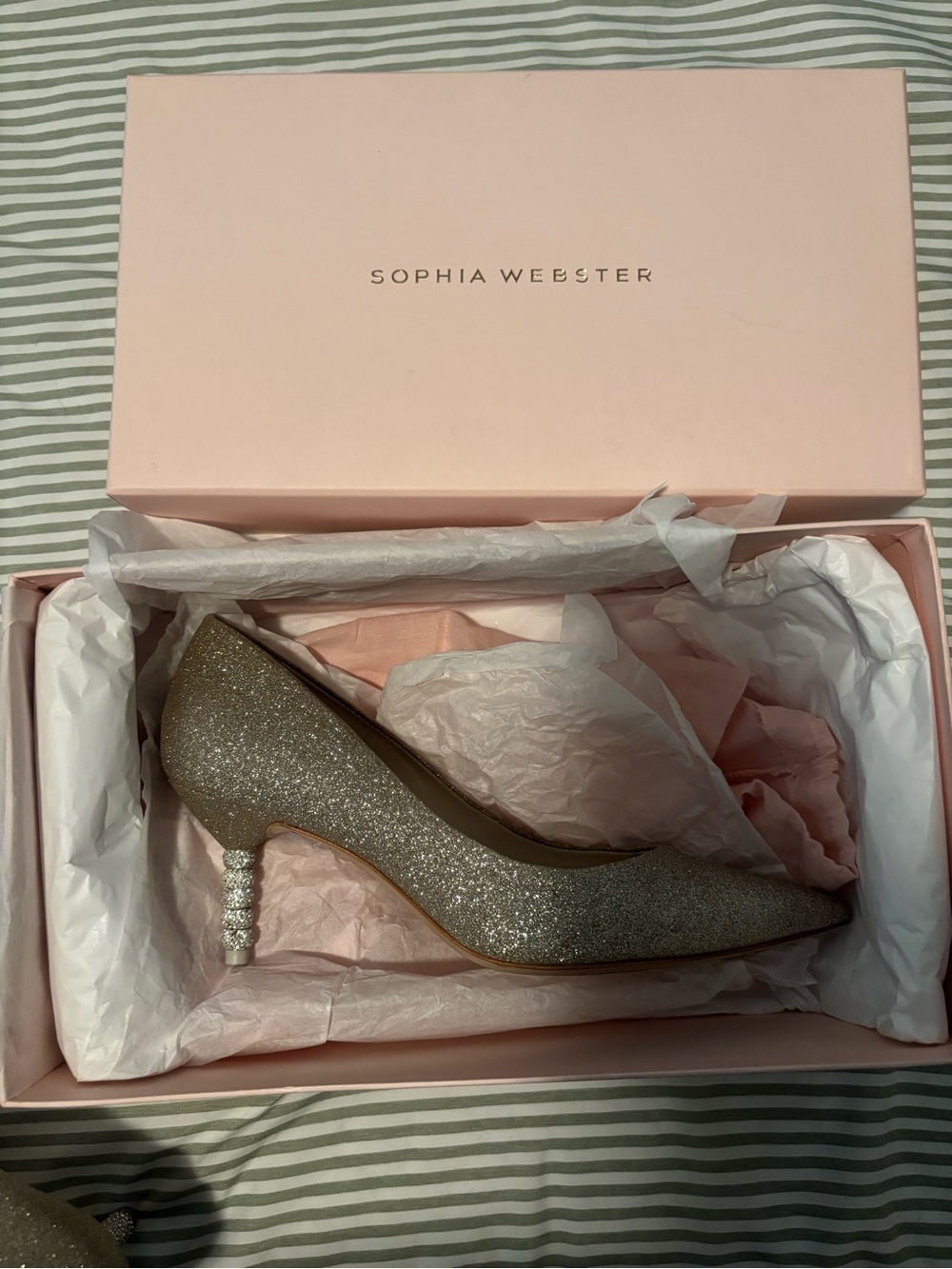 Sophia Webster Champagne Glitter Kitten Heel Pump